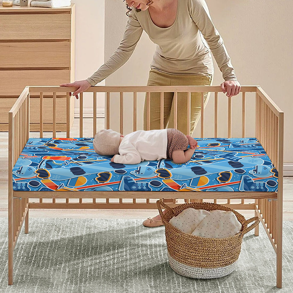 Skiing Equipment Pattern Print Baby Crib Sheet