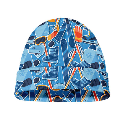 Skiing Equipment Pattern Print Beanie