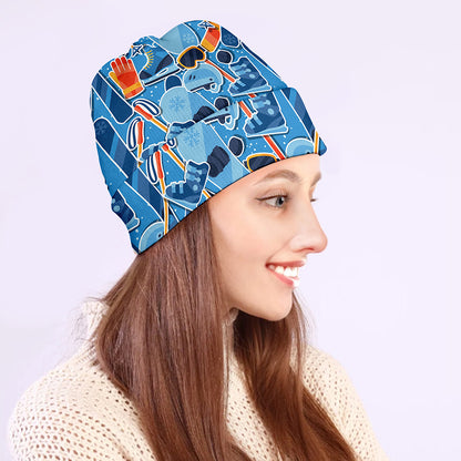 Skiing Equipment Pattern Print Beanie