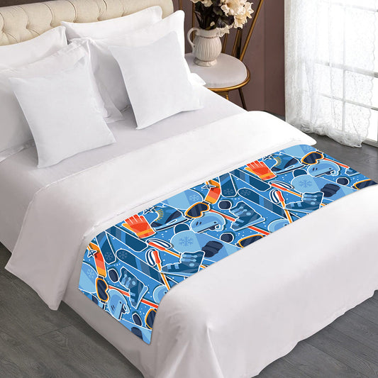 Skiing Equipment Pattern Print Bed Runner