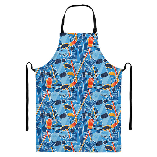 Skiing Equipment Pattern Print Bib Apron With Pocket