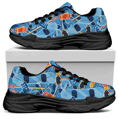 Skiing Equipment Pattern Print Black Chunky Shoes