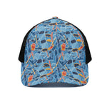 Skiing Equipment Pattern Print Black Mesh Trucker Cap