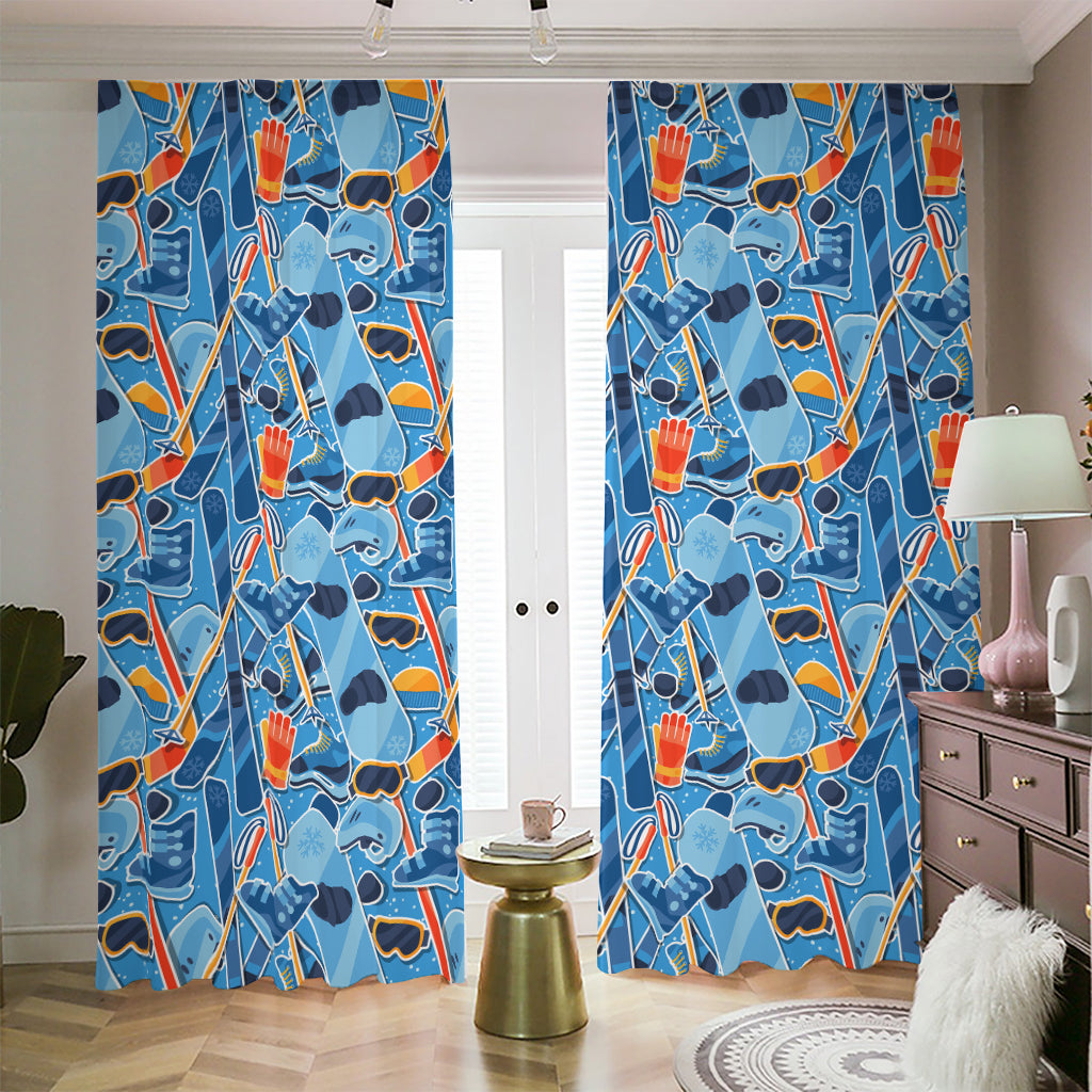 Skiing Equipment Pattern Print Blackout Pencil Pleat Curtains