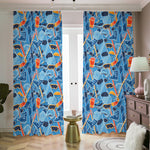 Skiing Equipment Pattern Print Blackout Pencil Pleat Curtains