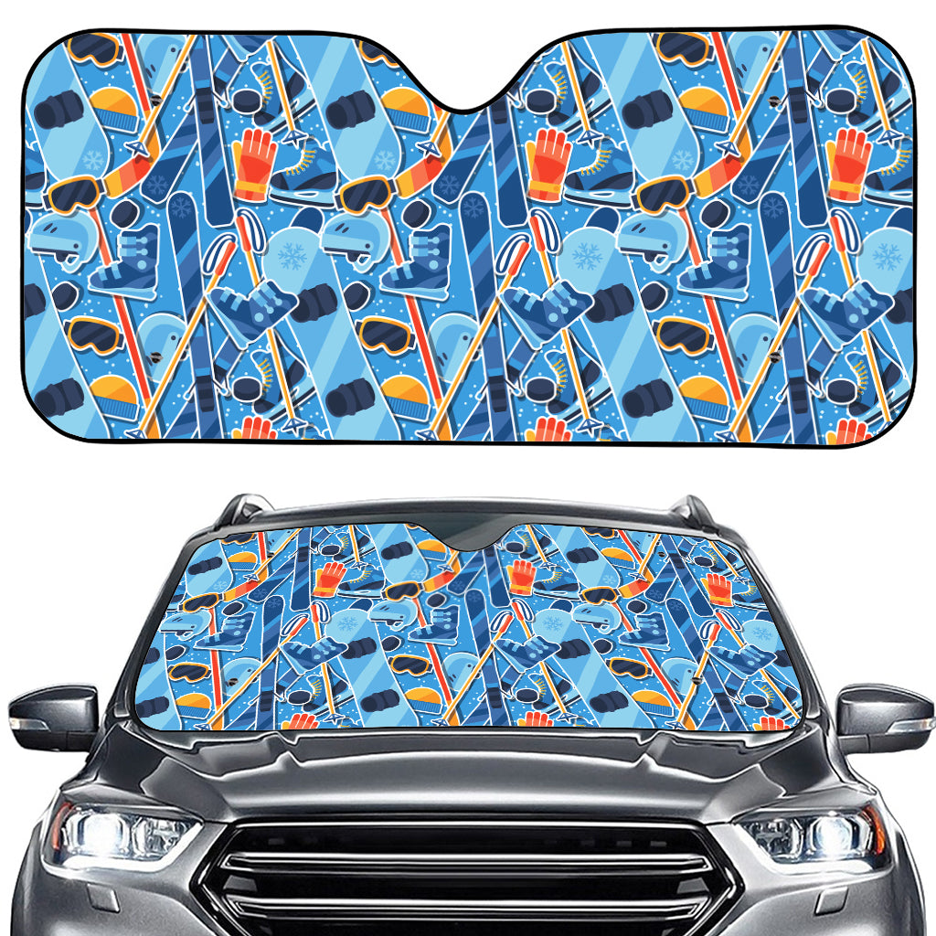 Skiing Equipment Pattern Print Car Windshield Sun Shade