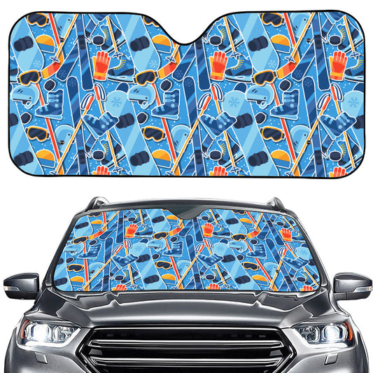 Skiing Equipment Pattern Print Car Windshield Sun Shade