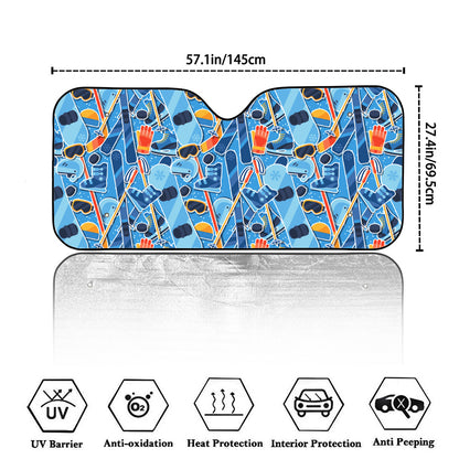 Skiing Equipment Pattern Print Car Windshield Sun Shade