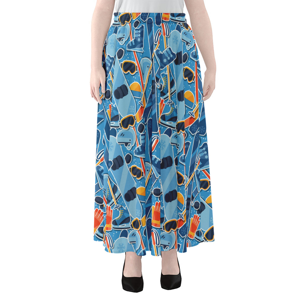 Skiing Equipment Pattern Print Chiffon Maxi Skirt