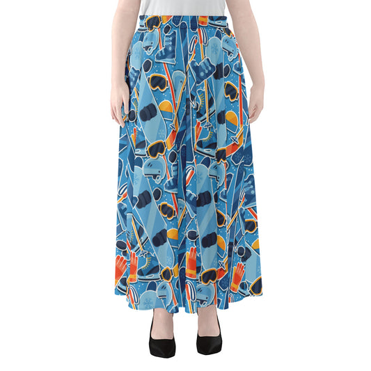 Skiing Equipment Pattern Print Chiffon Maxi Skirt