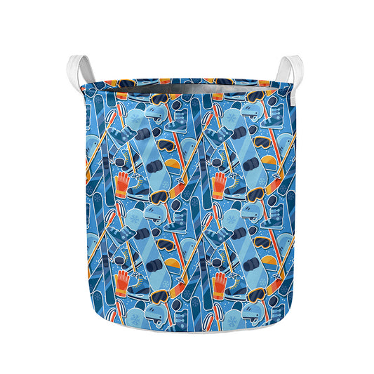 Skiing Equipment Pattern Print Collapsible Laundry Basket