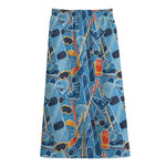 Skiing Equipment Pattern Print Cotton Front Slit Maxi Skirt