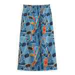 Skiing Equipment Pattern Print Cotton Front Slit Maxi Skirt