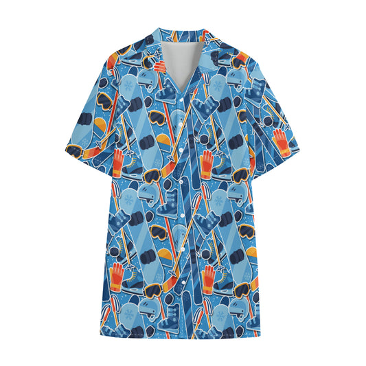 Skiing Equipment Pattern Print Cotton Hawaiian Shirt