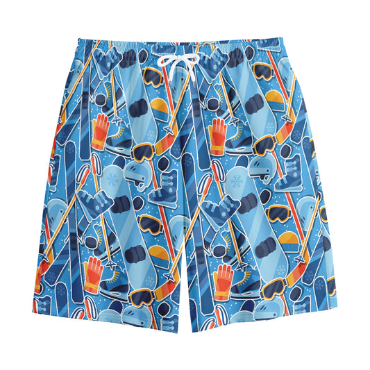 Skiing Equipment Pattern Print Cotton Shorts