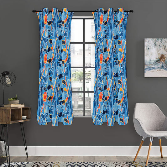 Skiing Equipment Pattern Print Curtain