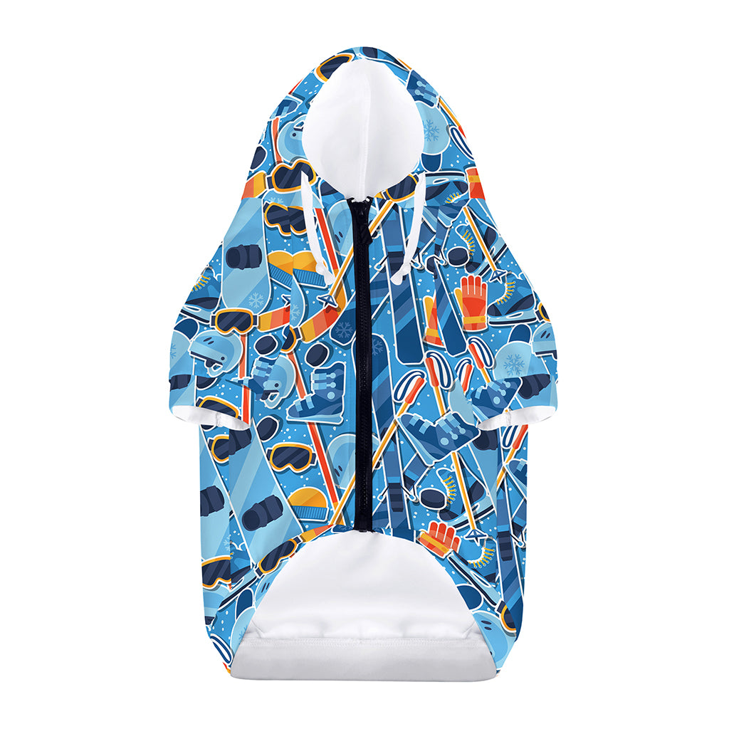 Skiing Equipment Pattern Print Dog Zip Up Hoodie