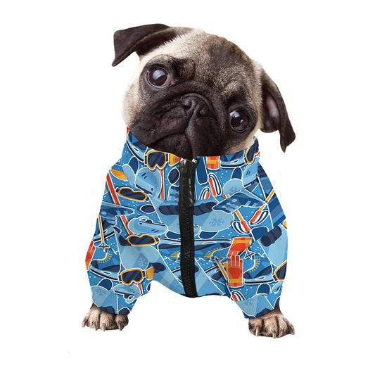 Skiing Equipment Pattern Print Dog Zip Up Jacket