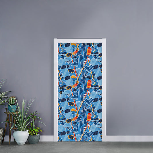 Skiing Equipment Pattern Print Door Sticker