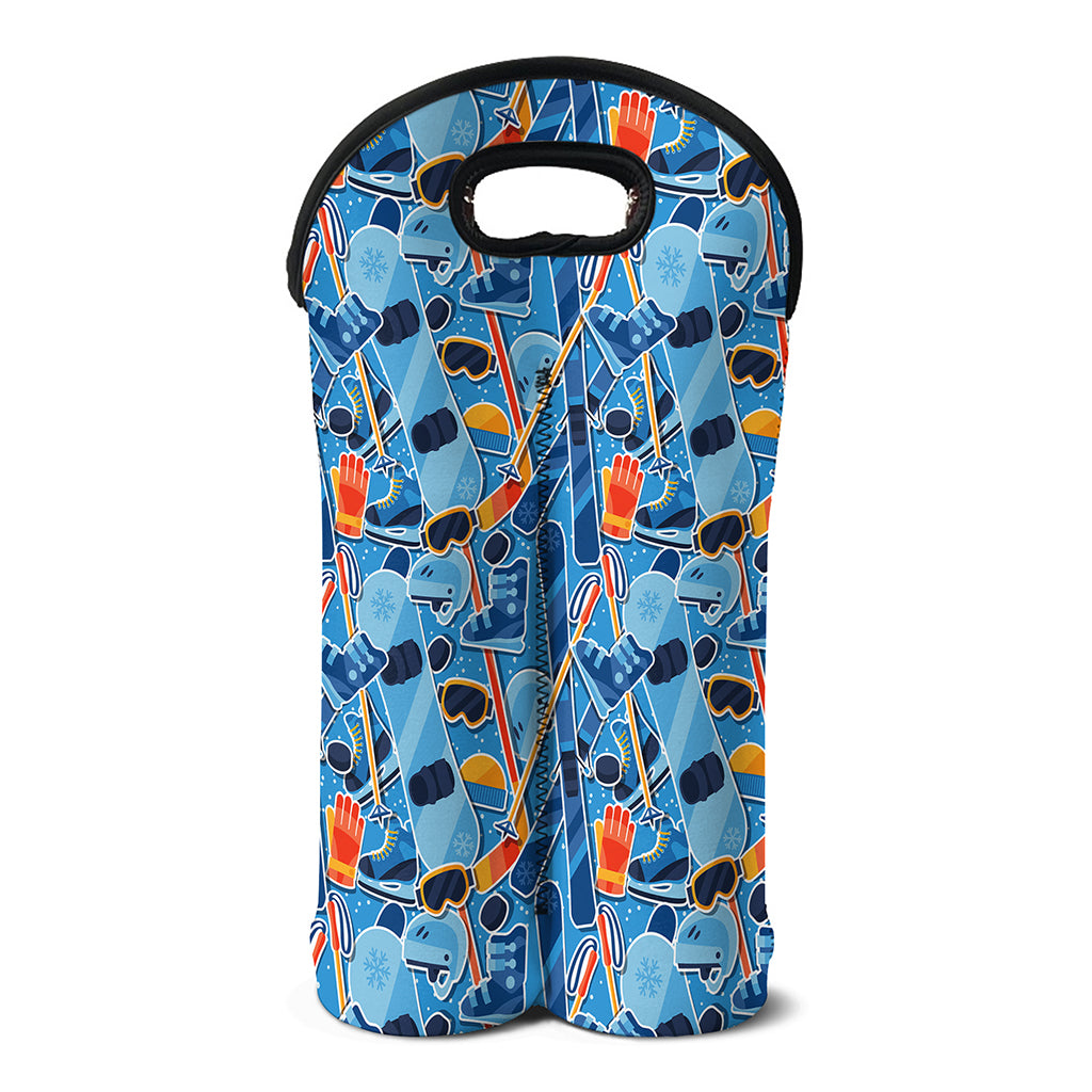 Skiing Equipment Pattern Print Double Neoprene Wine Tote