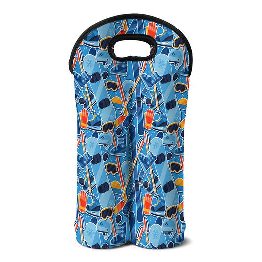 Skiing Equipment Pattern Print Double Neoprene Wine Tote