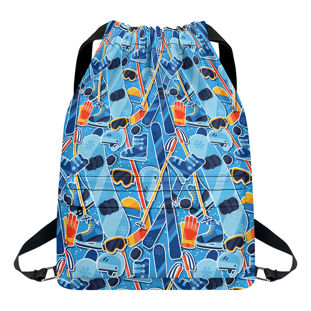 Skiing Equipment Pattern Print Drawstring Backpack