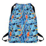 Skiing Equipment Pattern Print Drawstring Backpack
