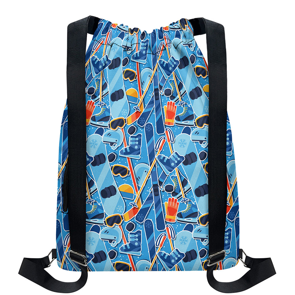 Skiing Equipment Pattern Print Drawstring Backpack