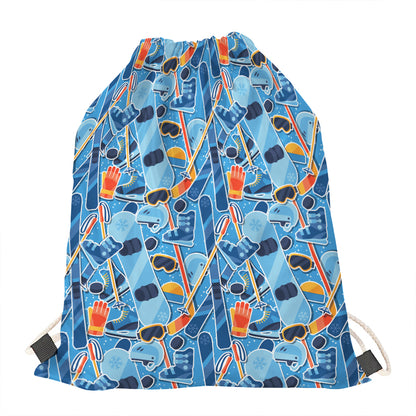 Skiing Equipment Pattern Print Drawstring Bag