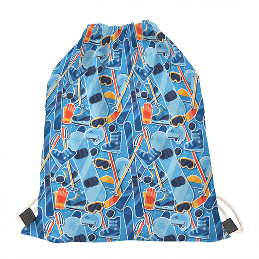 Skiing Equipment Pattern Print Drawstring Bag