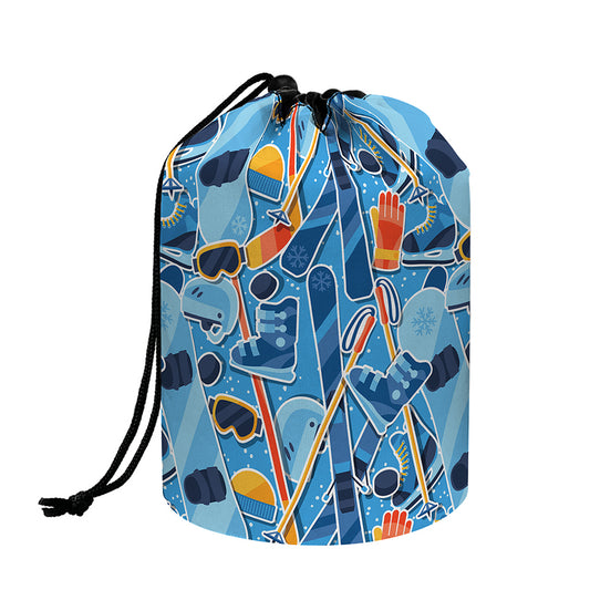 Skiing Equipment Pattern Print Drawstring Makeup Bag