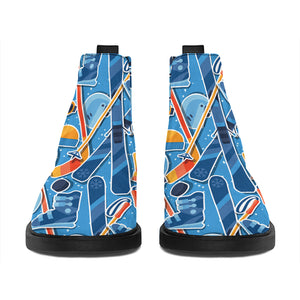 Skiing Equipment Pattern Print Flat Ankle Boots