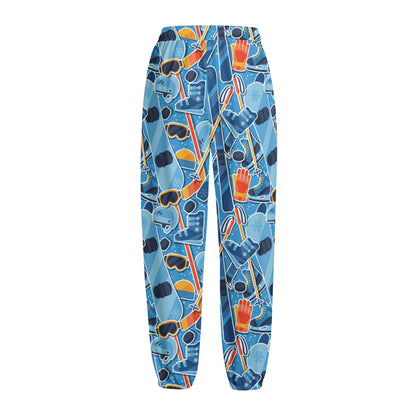 Skiing Equipment Pattern Print Fleece Lined Knit Pants