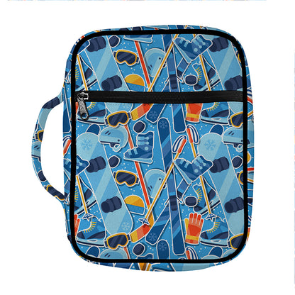 Skiing Equipment Pattern Print Front Pocket Bible Bag