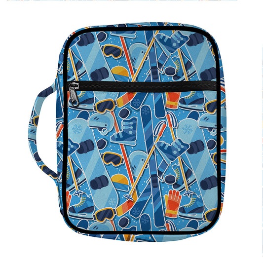 Skiing Equipment Pattern Print Front Pocket Bible Bag