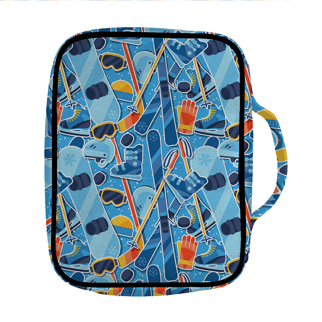 Skiing Equipment Pattern Print Front Pocket Bible Bag