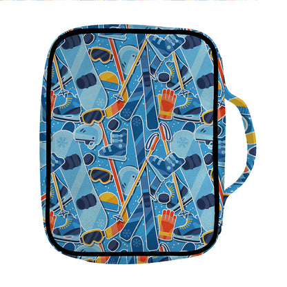 Skiing Equipment Pattern Print Front Pocket Bible Bag