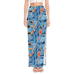 Skiing Equipment Pattern Print High Slit Maxi Skirt