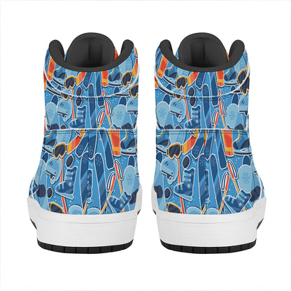 Skiing Equipment Pattern Print High Top Leather Sneakers