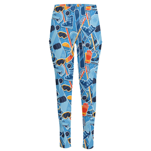 Skiing Equipment Pattern Print High-Waisted Pocket Leggings