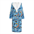Skiing Equipment Pattern Print Hooded Bathrobe