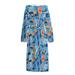 Skiing Equipment Pattern Print Hooded Bathrobe