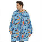 Skiing Equipment Pattern Print Hoodie Blanket