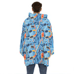 Skiing Equipment Pattern Print Hoodie Blanket