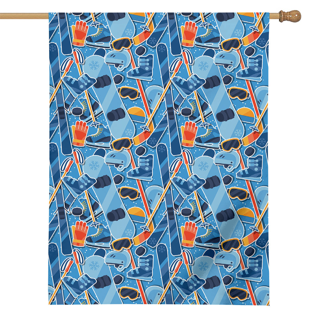 Skiing Equipment Pattern Print House Flag