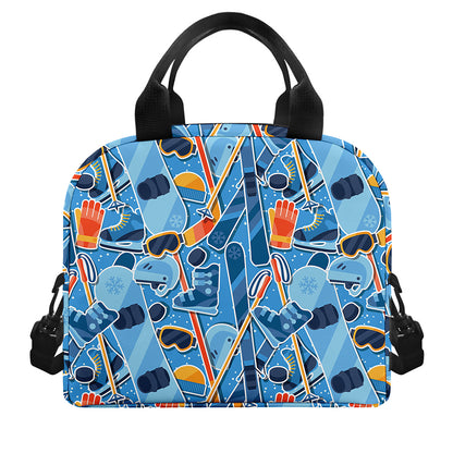 Skiing Equipment Pattern Print Insulated Lunch Bag