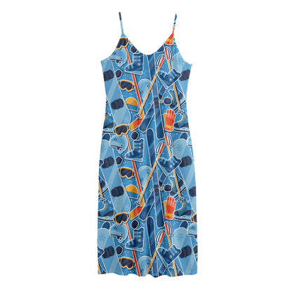 Skiing Equipment Pattern Print Jersey Midi Cami Dress