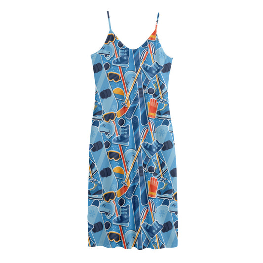 Skiing Equipment Pattern Print Jersey Midi Cami Dress