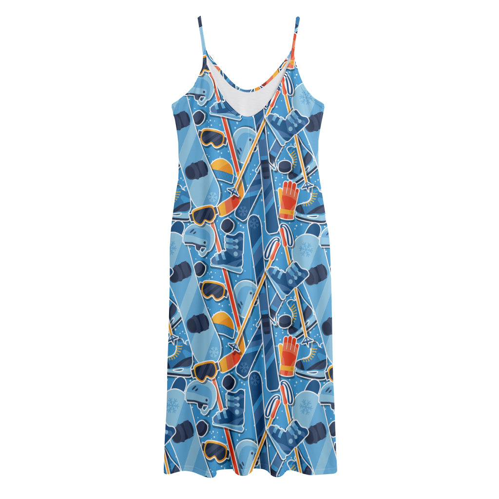Skiing Equipment Pattern Print Jersey Midi Cami Dress