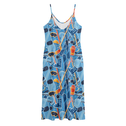 Skiing Equipment Pattern Print Jersey Midi Cami Dress